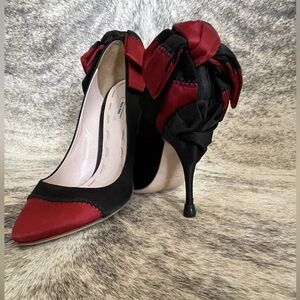 Authentic Miu Miu Black/red Satin Heels SZ 36 ITALY, Excellent Condition